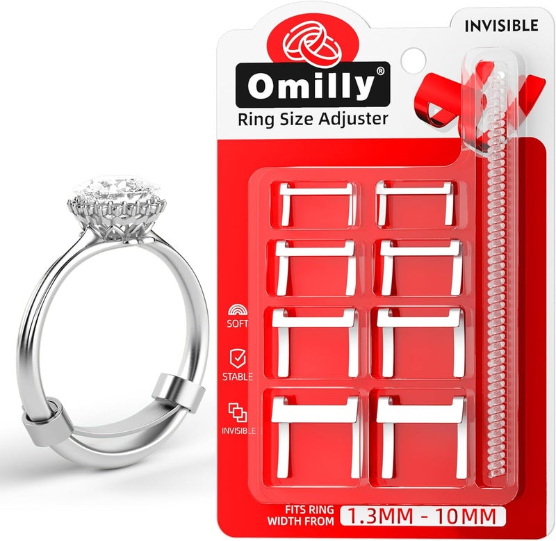 Omilly Filled Metal Ring Guard for Loose Rings, Invisible Ring Size Adjuster, Fits Ring Width 1.3mm-10mm, Easy to Use, 12 Pack with 4 Sizes, Secure Fit for Women & Men-Silver - Image 1